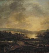 Aert van der Neer Hilly landscape at sunset painting